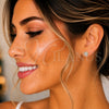 Oro Laminado Stud Earring, Gold Filled Style Flower Design, with White Crystal, White Polished, Golden Finish, 02.02.0506