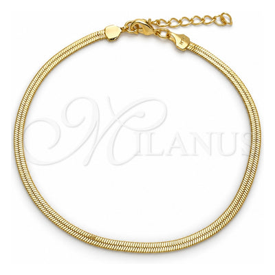 Oro Laminado Basic Anklet, Gold Filled Style Herringbone Design, Polished, Golden Finish, 03.02.0095.10 (02 MM Thickness, 10 Inches Length)