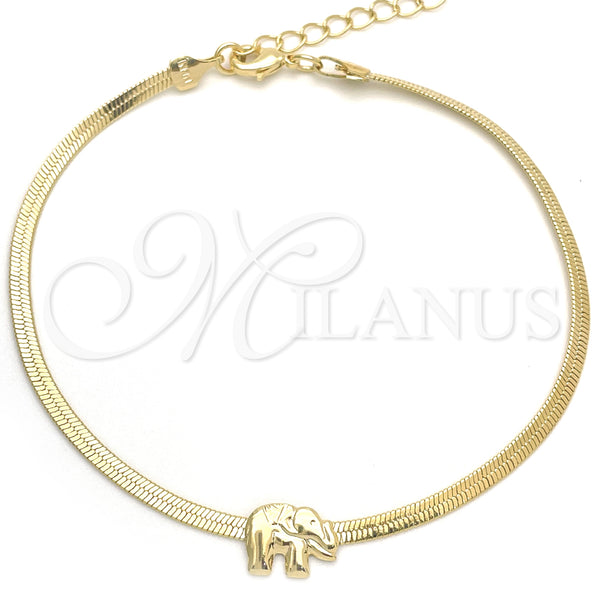 Oro Laminado Basic Bracelet, Gold Filled Style Elephant and Herringbone Design, Polished, Golden Finish, 03.02.0096.07 (02 MM Thickness, 7 Inches Length)
