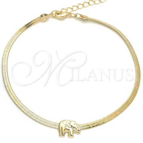 Oro Laminado Basic Bracelet, Gold Filled Style Elephant and Herringbone Design, Polished, Golden Finish, 03.02.0096.07 (02 MM Thickness, 7 Inches Length)