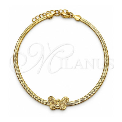 Oro Laminado Basic Bracelet, Gold Filled Style Herringbone and Butterfly Design, Polished, Golden Finish, 03.02.0098.07 (02 MM Thickness, 7 Inches Length)