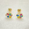 Oro Laminado Stud Earring, Gold Filled Style Flower Design, Multicolor Enamel Finish, Golden Finish, 02.02.0511