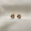 Oro Laminado Stud Earring, Gold Filled Style Flower Design, Multicolor Enamel Finish, Golden Finish, 02.02.0511