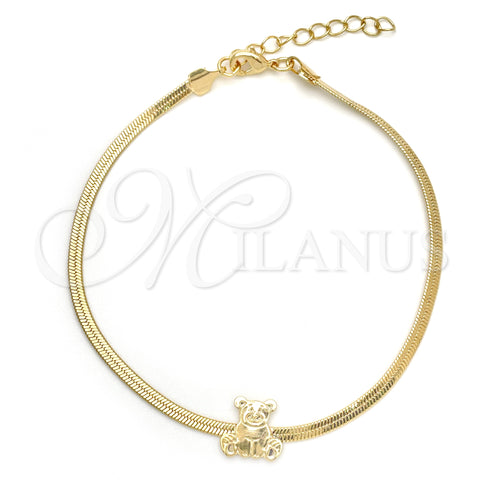Oro Laminado Basic Bracelet, Gold Filled Style Teddy Bear and Herringbone Design, Polished, Golden Finish, 03.02.0099.07 (02 MM Thickness, 7 Inches Length)