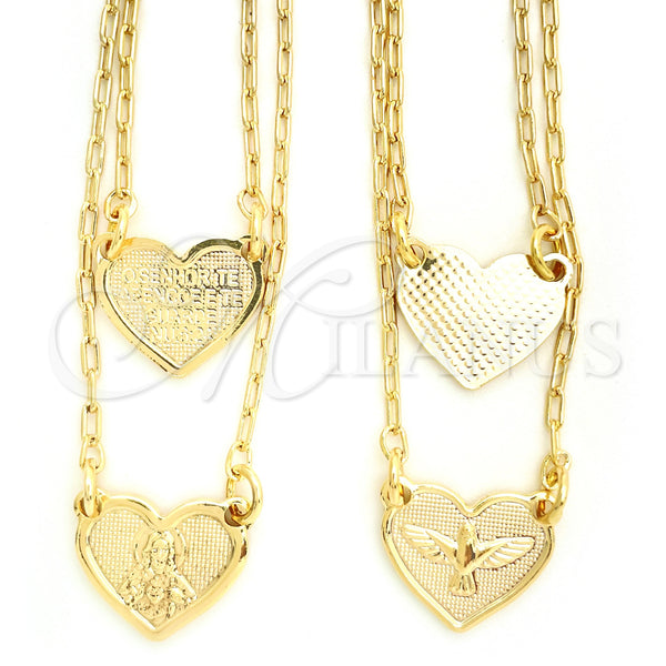 Oro Laminado Pendant Necklace, Gold Filled Style Heart and Holy Spirit Design, Polished, Golden Finish, 04.02.0015 (01 MM Thickness, 16 Inches Length)