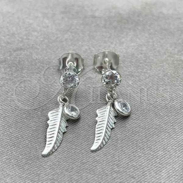 Sterling Silver Ring — Dangle Earring Leaf Design with White Cubic Zirconia — main product view — SKU 151273 | Plata 925 anillo — Dangle Earring Leaf diseño with blanco Cubic Zirconia — SKU 151273