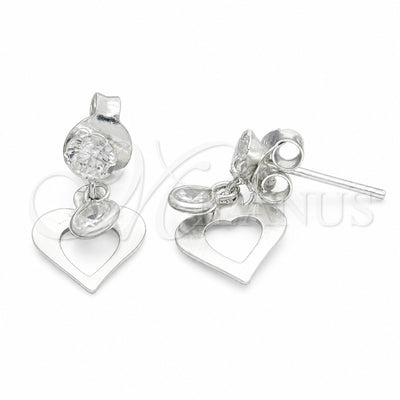 Sterling Silver Dangle Earring, Heart Design, with White Cubic Zirconia, Polished, Silver Finish, 02.401.0072 for wholesale, main product view