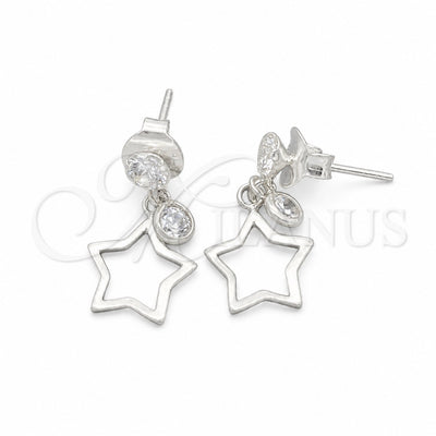 Sterling Silver Dangle Earring, Star Design, with White Cubic Zirconia, Polished, Silver Finish, 02.401.0073 for wholesale, main product view