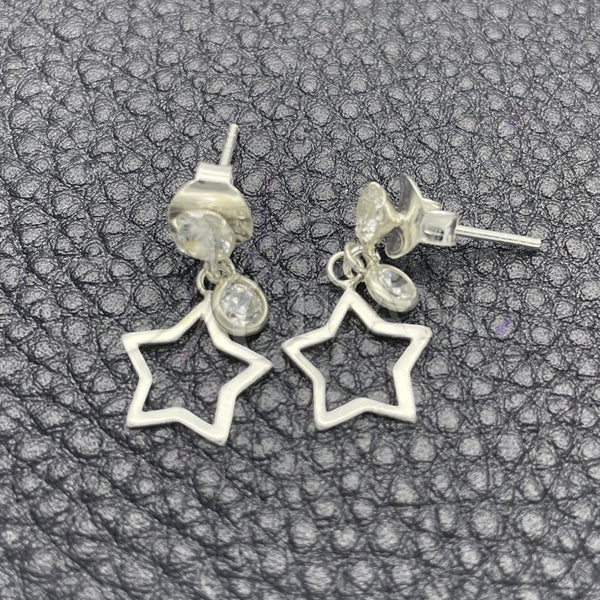 Sterling Silver Ring — Dangle Earring Star Design with White Cubic Zirconia — main product view — SKU 151275 | Plata 925 anillo — Dangle Earring estrella diseño with blanco Cubic Zirconia — SKU 151275