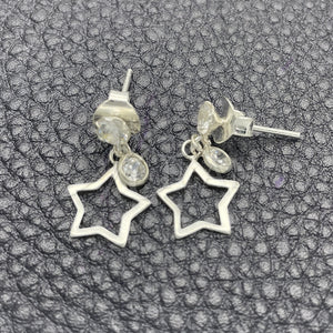 Sterling Silver Ring — Dangle Earring Star Design with White Cubic Zirconia — main product view — SKU 151275 | Plata 925 anillo — Dangle Earring estrella diseño with blanco Cubic Zirconia — SKU 151275