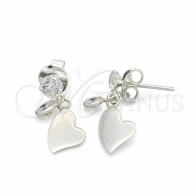 Sterling Silver Dangle Earring, Heart Design, with White Cubic Zirconia, Polished, Silver Finish, 02.401.0074 for wholesale, main product view