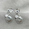 Sterling Silver Dangle Earring, Shell Design, with White Cubic Zirconia, Polished, Silver Finish, 02.401.0075