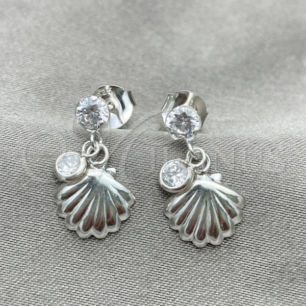 Sterling Silver Ring — Dangle Earring Shell Design with White Cubic Zirconia — main product view — SKU 151277 | Plata 925 anillo — Dangle Earring Shell diseño with blanco Cubic Zirconia — SKU 151277