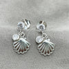 Sterling Silver Dangle Earring, Shell Design, with White Cubic Zirconia, Polished, Silver Finish, 02.401.0075
