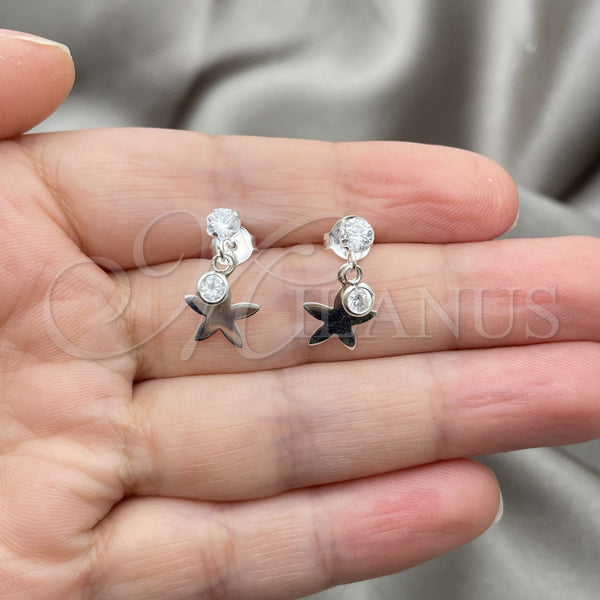 Sterling Silver Ring — Dangle Earring Flower Design with White Cubic Zirconia — alternate product view — SKU 151278 | Plata 925 anillo — Dangle Earring flor diseño with blanco Cubic Zirconia — SKU 151278