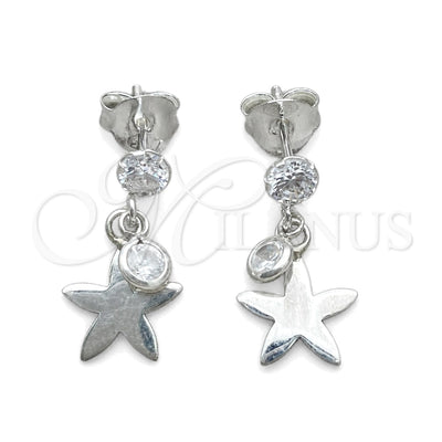 Sterling Silver Dangle Earring, Flower Design, with White Cubic Zirconia, Polished, Silver Finish, 02.401.0076 for wholesale, main product view