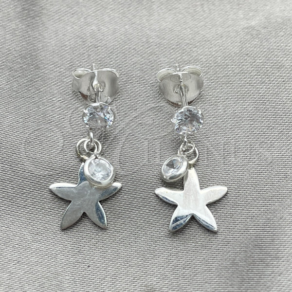 Sterling Silver Ring — Dangle Earring Flower Design with White Cubic Zirconia — main product view — SKU 151278 | Plata 925 anillo — Dangle Earring flor diseño with blanco Cubic Zirconia — SKU 151278