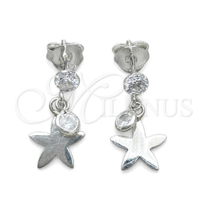 Sterling Silver Dangle Earring, Flower Design, with White Cubic Zirconia, Polished, Silver Finish, 02.401.0076