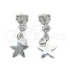 Sterling Silver Dangle Earring, Flower Design, with White Cubic Zirconia, Polished, Silver Finish, 02.401.0076