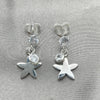 Sterling Silver Dangle Earring, Flower Design, with White Cubic Zirconia, Polished, Silver Finish, 02.401.0076