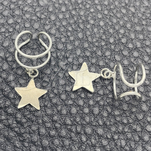 Sterling Silver Earcuff, Star Design, with White Cubic Zirconia, Polished, Silver Finish, 02.401.0078