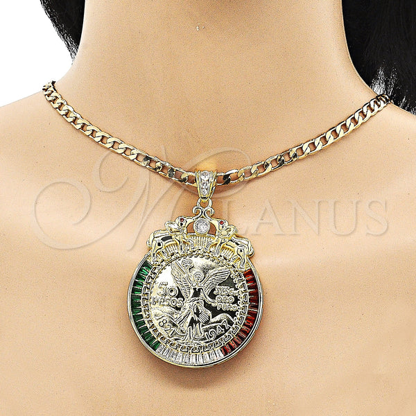 Gold Filled Pendant — Religious Pendant Centenario Coin and Greek Key Design — alternate product view — SKU 151306 | Oro Laminado dije — Religious Pendant Centenario Coin and Greek Key diseño — SKU 151306