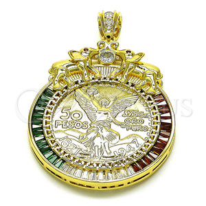 Gold Filled Pendant — Religious Pendant Centenario Coin and Greek Key Design — main product view — SKU 151306 | Oro Laminado dije — Religious Pendant Centenario Coin and Greek Key diseño — SKU 151306