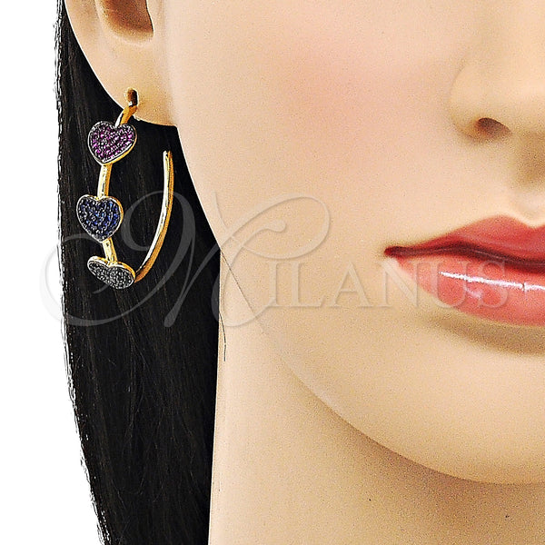 Gold Filled Hoop Earrings — Medium Hoop Heart Design with Multicolor Micro Pave — alternate product view — SKU 151313 | Oro Laminado aretes de aro — Medium Hoop corazón diseño with Multicolor Micro Pave — SKU 151313