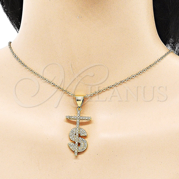 Gold Filled Pendant — Religious Pendant Cross and Money Sign Design with — alternate product view — SKU 151321 | Oro Laminado dije — Religious Pendant cruz and Money Sign diseño with — SKU 151321