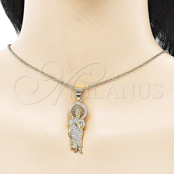 Gold Filled Pendant — Religious Pendant San Judas Design with White Micro — alternate product view — SKU 151325 | Oro Laminado dije — Religious Pendant San Judas diseño with blanco Micro — SKU 151325