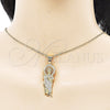Oro Laminado Religious Pendant, Gold Filled Style San Judas Design, with White Micro Pave, Polished, Golden Finish, 05.342.0156
