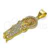 Oro Laminado Religious Pendant, Gold Filled Style San Judas Design, with White Micro Pave, Polished, Golden Finish, 05.342.0156