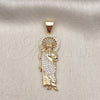 Oro Laminado Religious Pendant, Gold Filled Style San Judas Design, with White Micro Pave, Polished, Golden Finish, 05.342.0156