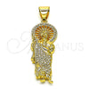 Oro Laminado Religious Pendant, Gold Filled Style San Judas Design, with White Micro Pave, Polished, Golden Finish, 05.342.0156