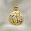 Oro Laminado Fancy Pendant, Gold Filled Style Elephant Design, with White Micro Pave and White Cubic Zirconia, Polished, Golden Finish, 05.342.0157