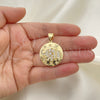 Oro Laminado Fancy Pendant, Gold Filled Style Elephant Design, with White Micro Pave and White Cubic Zirconia, Polished, Golden Finish, 05.342.0157