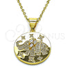Oro Laminado Fancy Pendant, Gold Filled Style Elephant Design, with White Micro Pave and White Cubic Zirconia, Polished, Golden Finish, 05.342.0157
