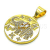Oro Laminado Fancy Pendant, Gold Filled Style Elephant Design, with White Micro Pave and White Cubic Zirconia, Polished, Golden Finish, 05.342.0157