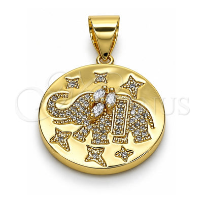 Oro Laminado Fancy Pendant, Gold Filled Style Elephant Design, with White Micro Pave and White Cubic Zirconia, Polished, Golden Finish, 05.342.0157