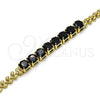 Oro Laminado Fancy Bracelet, Gold Filled Style Leaf Design, with Black Cubic Zirconia, Polished, Golden Finish, 03.283.0276.07 (05 MM Thickness, 7 Inches Length)