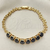 Oro Laminado Fancy Bracelet, Gold Filled Style Leaf Design, with Black Cubic Zirconia, Polished, Golden Finish, 03.283.0276.07 (05 MM Thickness, 7 Inches Length)