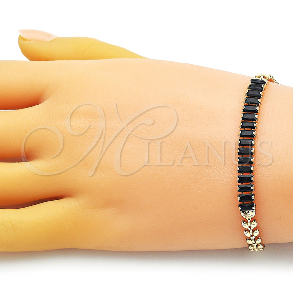 Gold Filled Bracelet — Fancy Bracelet Baguette and Leaf Design with Black — alternate product view — SKU 151329 | Oro Laminado brazalete — elegante Bracelet Baguette and Leaf diseño with negro — SKU 151329