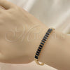 Oro Laminado Fancy Bracelet, Gold Filled Style Baguette and Leaf Design, with Black Cubic Zirconia, Polished, Golden Finish, 03.283.0277.07 (05 MM Thickness, 7 Inches Length)