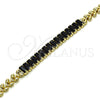 Oro Laminado Fancy Bracelet, Gold Filled Style Baguette and Leaf Design, with Black Cubic Zirconia, Polished, Golden Finish, 03.283.0277.07 (05 MM Thickness, 7 Inches Length)