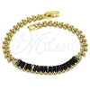 Oro Laminado Fancy Bracelet, Gold Filled Style Baguette and Leaf Design, with Black Cubic Zirconia, Polished, Golden Finish, 03.283.0277.07 (05 MM Thickness, 7 Inches Length)