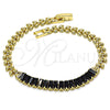 Oro Laminado Fancy Bracelet, Gold Filled Style Baguette and Leaf Design, with Black Cubic Zirconia, Polished, Golden Finish, 03.283.0277.07 (05 MM Thickness, 7 Inches Length)