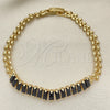 Oro Laminado Fancy Bracelet, Gold Filled Style Baguette and Leaf Design, with Black Cubic Zirconia, Polished, Golden Finish, 03.283.0277.07 (05 MM Thickness, 7 Inches Length)