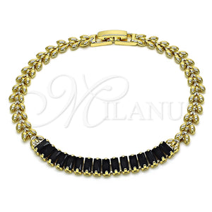 Gold Filled Bracelet — Fancy Bracelet Baguette and Leaf Design with Black — main product view — SKU 151329 | Oro Laminado brazalete — elegante Bracelet Baguette and Leaf diseño with negro — SKU 151329