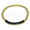 Oro Laminado Fancy Bracelet, Gold Filled Style Baguette and Leaf Design, with Black Cubic Zirconia, Polished, Golden Finish, 03.283.0277.07 (05 MM Thickness, 7 Inches Length)