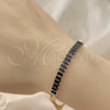 Oro Laminado Fancy Bracelet, Gold Filled Style Baguette and Miami Cuban Design, with Black Cubic Zirconia, Polished, Golden Finish, 03.283.0093.1.07 (05 MM Thickness, 7 Inches Length)